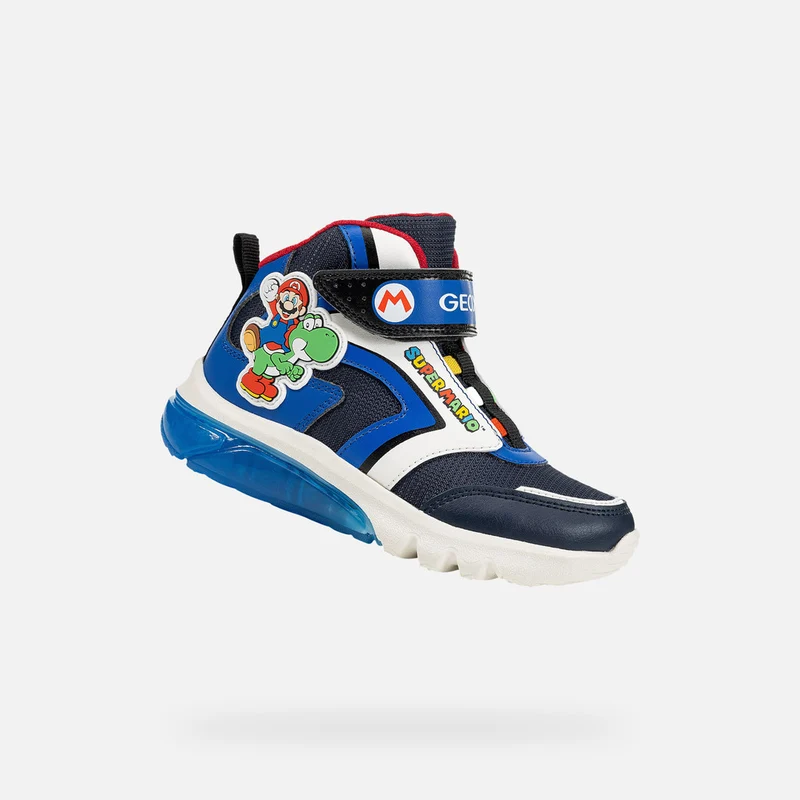 Geox Kinder Super Mario Leuchtende High-Top-Sneakers - Marineblau / Royalblau