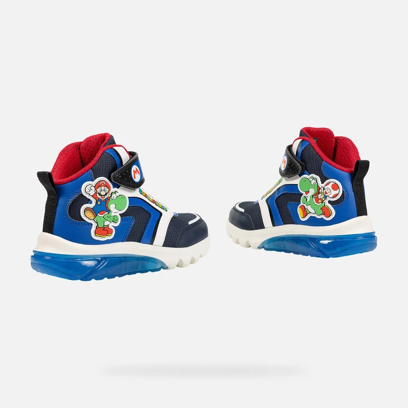 Geox Kinder Super Mario Leuchtende High-Top-Sneakers - Marineblau / Royalblau
