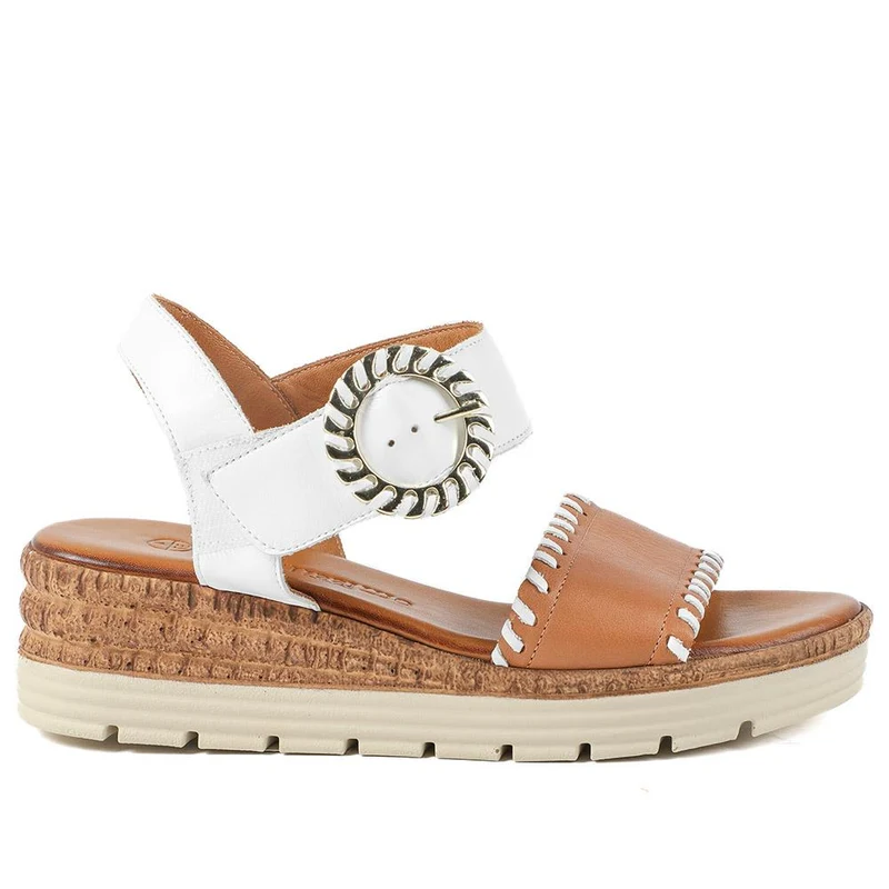 Leather Buckle Fasten Wedge Sandals - BELMETIN43015 / 329 289 - White-Tan