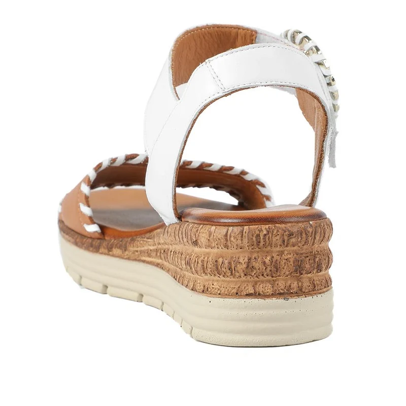 Leather Buckle Fasten Wedge Sandals - BELMETIN43015 / 329 289 - White-Tan