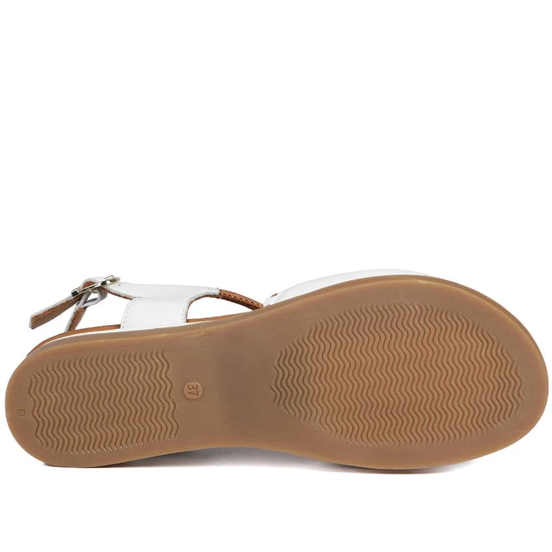 Leather Slingback Wedge Sandals - BELMETIN43016 / 329 294 - White-Tan