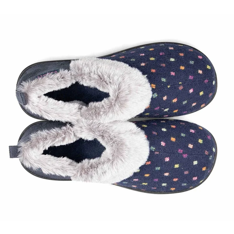 Padders Ladies Slippers 2E Side Stitched Washable - DORA - Dora / null - Navy Woven Spot
