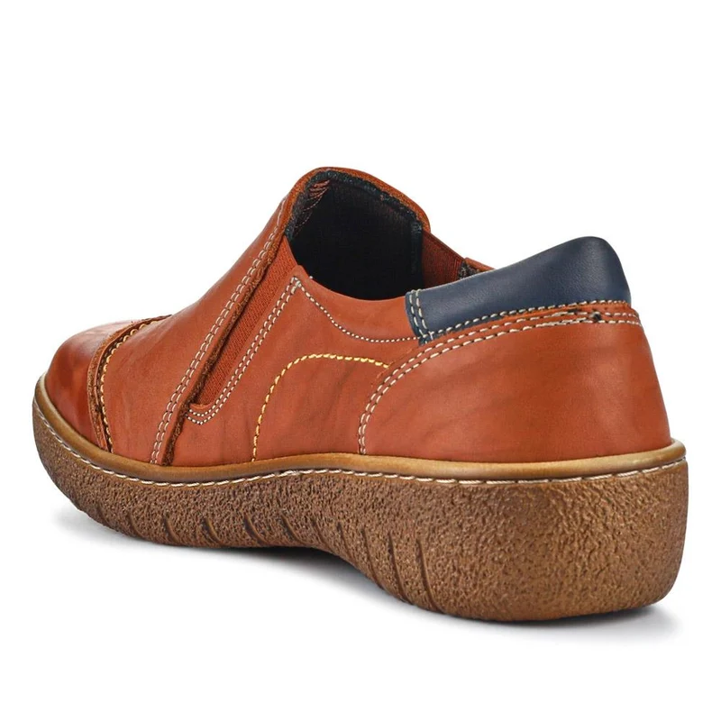 Elasticated Leather Slip-On Shoes - HAK41008 / 327 435 - Tan