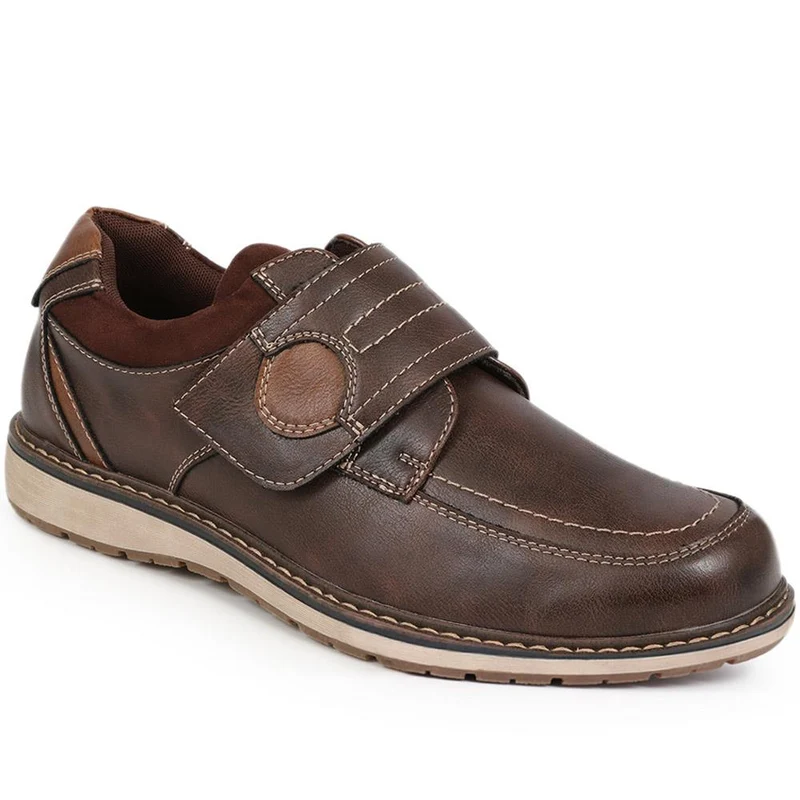 Wide Fit Touch-Fasten Trainers - WBINS40055 / 325 793 - Dark Brown