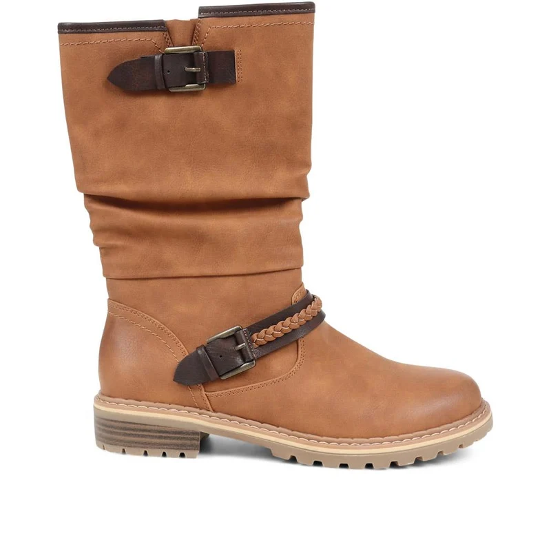 Buckle Mid Calf Boots - TELOO38009 / 324 493 - Tan
