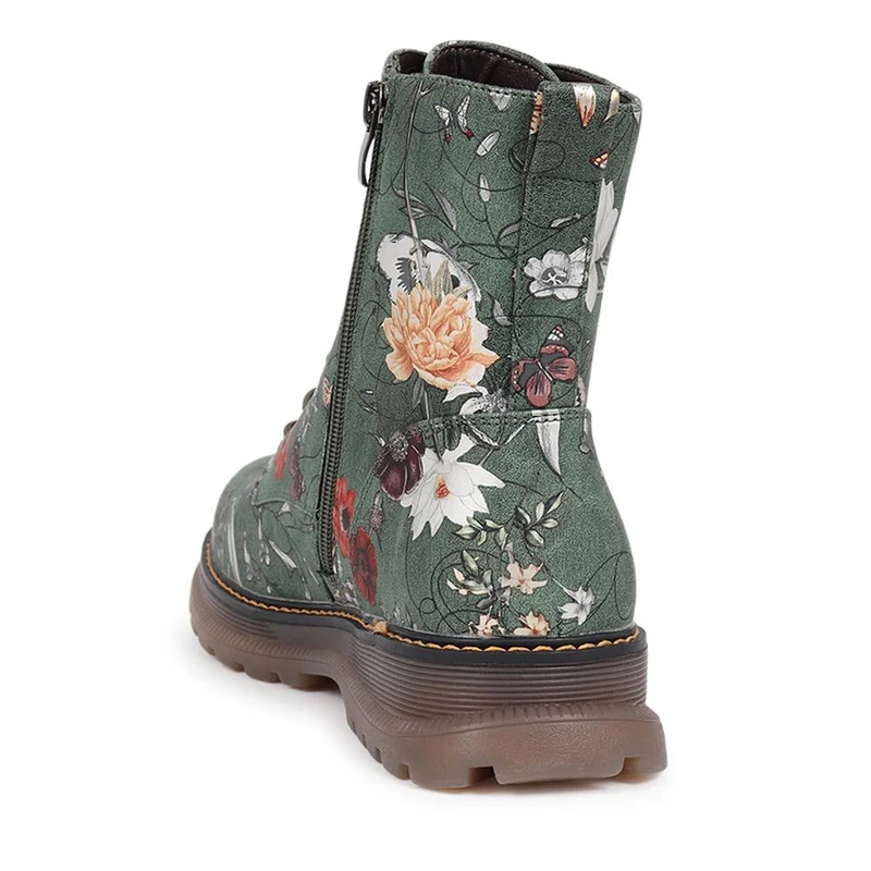 Lace-Up Floral Boots - PINYI40011 / 326 033 - Green Floral