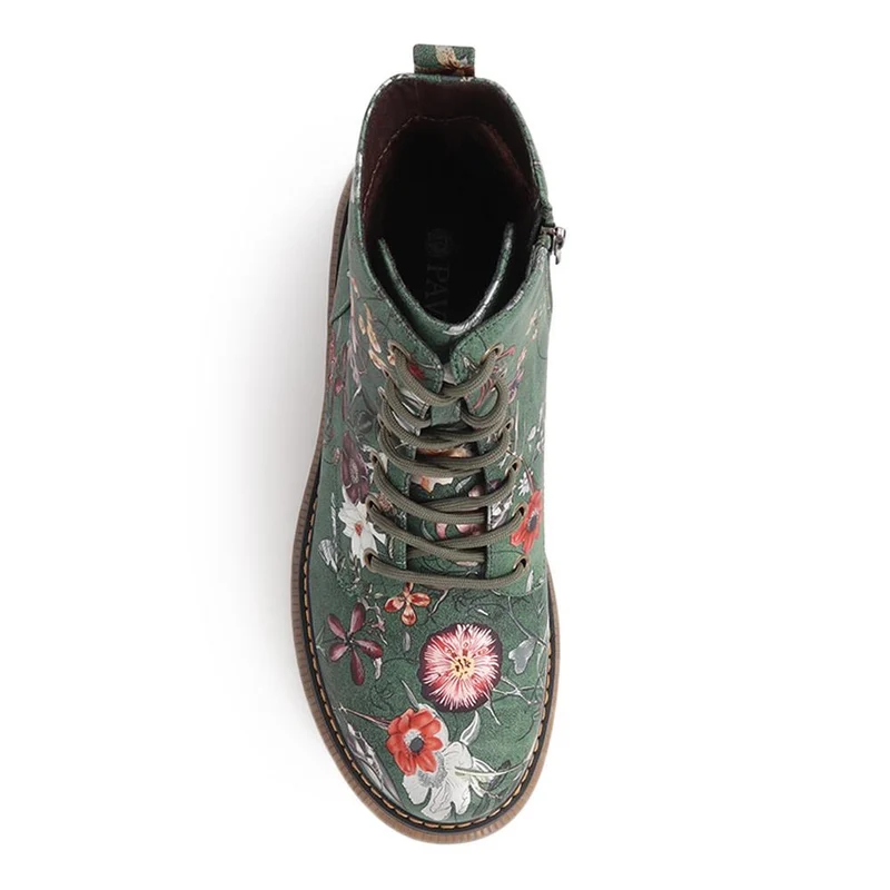 Lace-Up Floral Boots - PINYI40011 / 326 033 - Green Floral