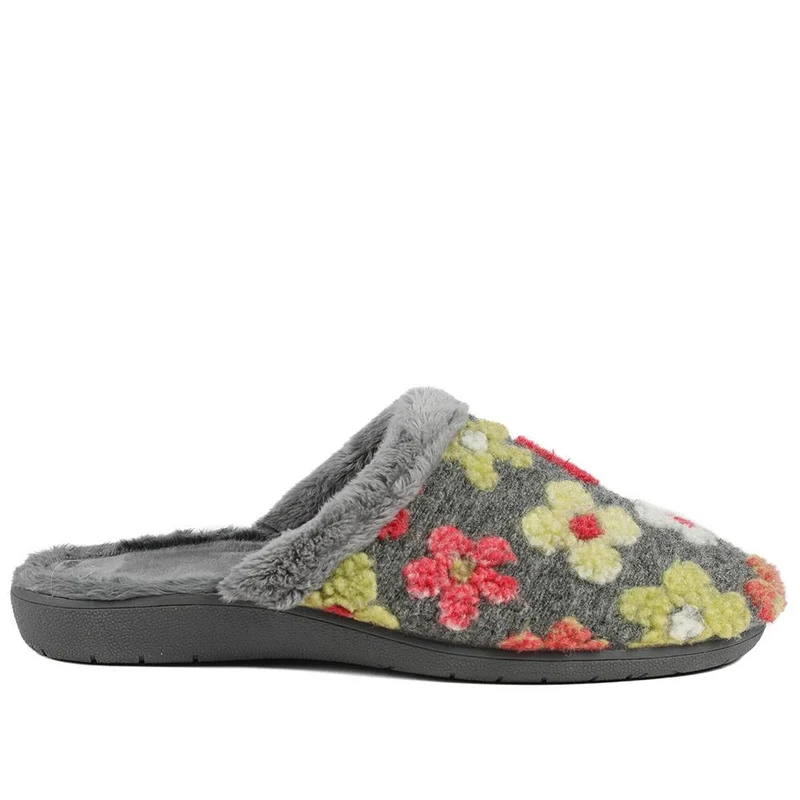 Soft Floral Mule Slippers - FEVI43002 / 329 504 - Grey Multi