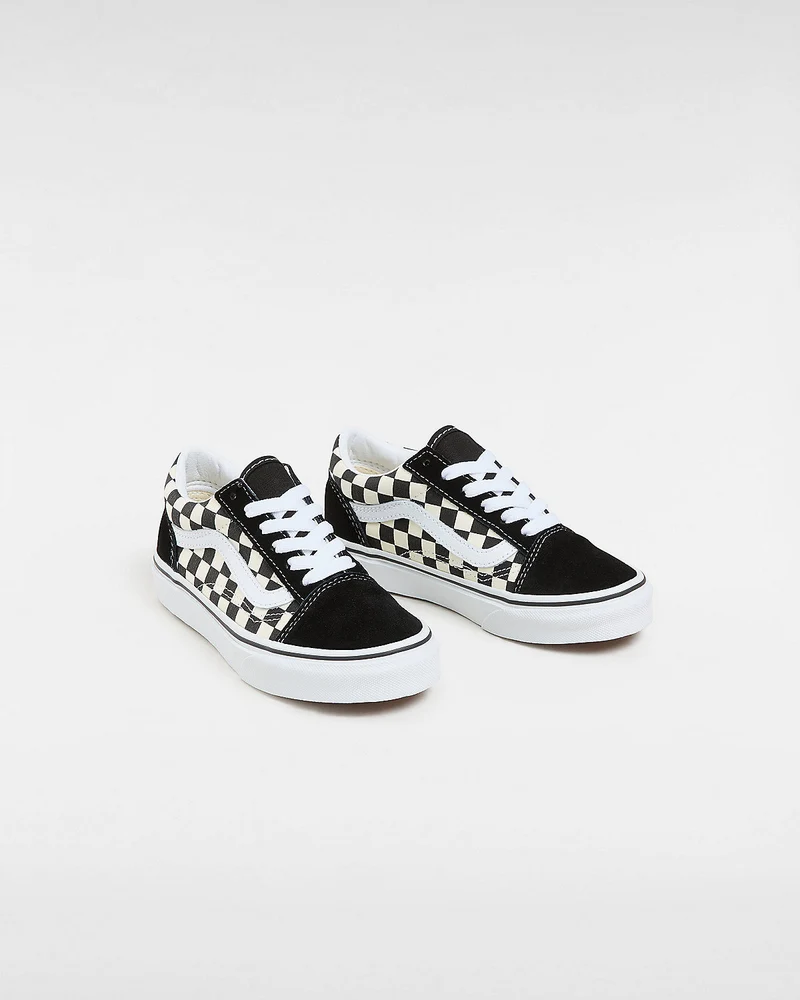 VANS Old Skool Primary Check-Turnschuhe für Kinder – Schwarz / Weiß