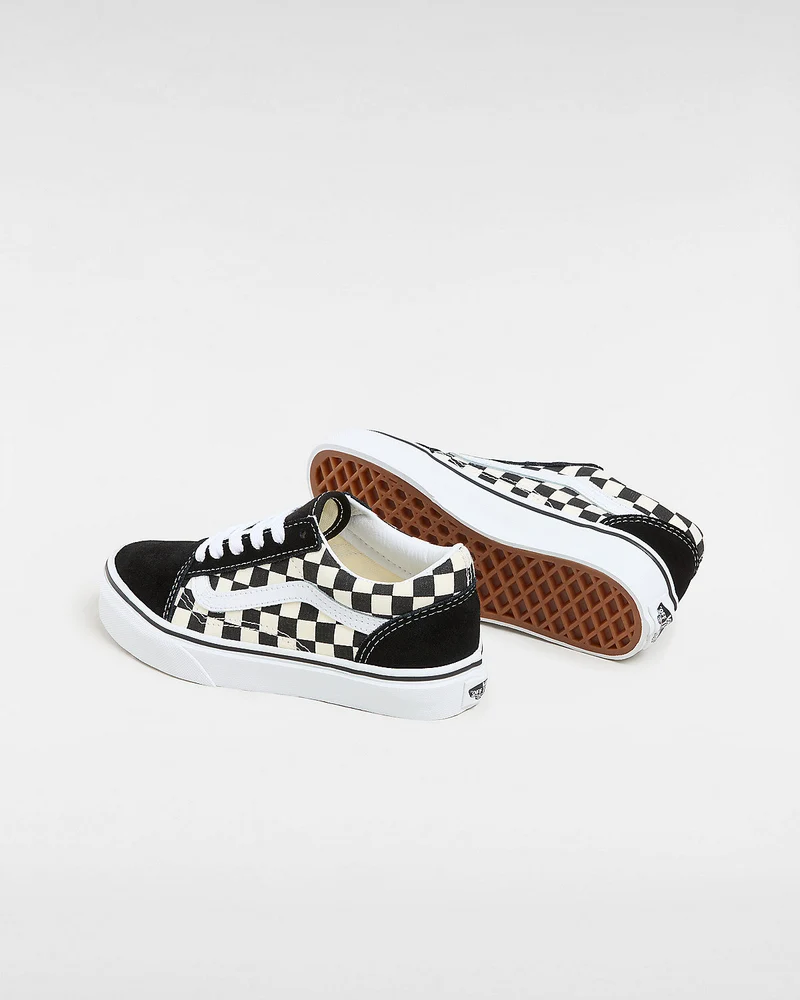 VANS Old Skool Primary Check-Turnschuhe für Kinder – Schwarz / Weiß