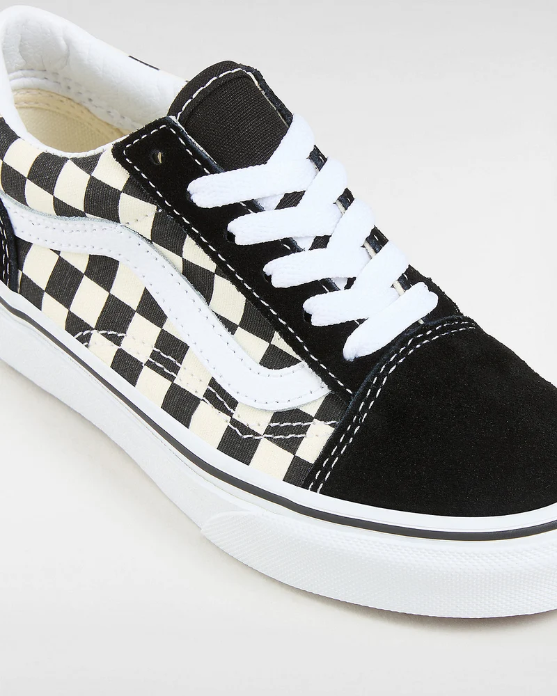 VANS Old Skool Primary Check-Turnschuhe für Kinder – Schwarz / Weiß