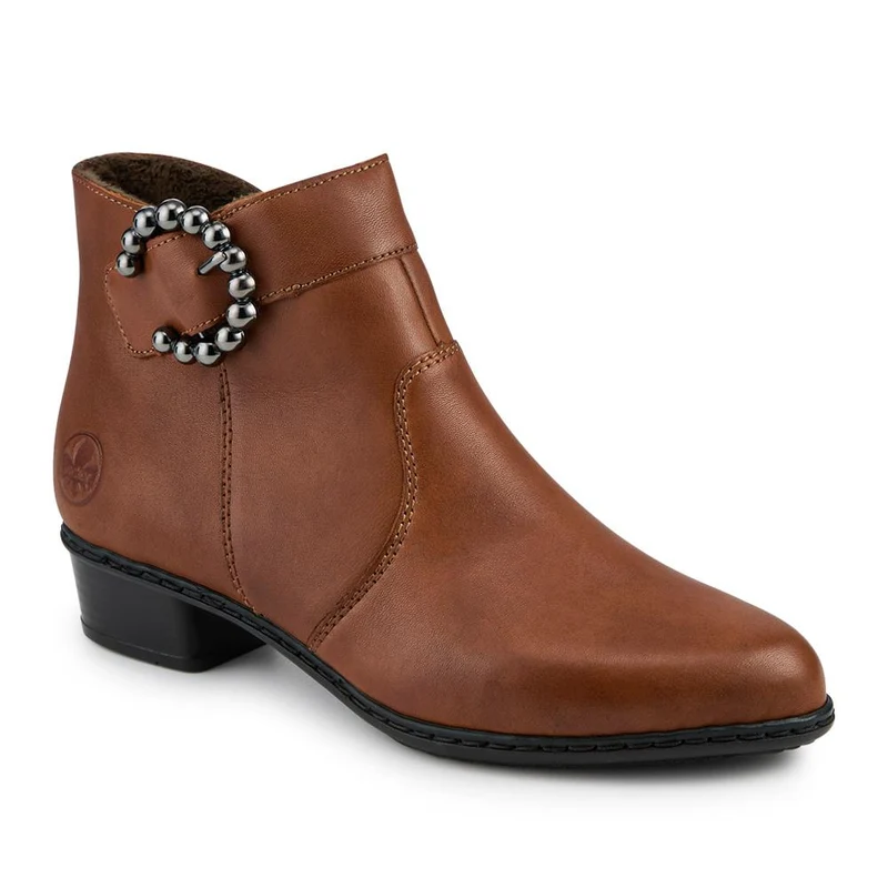 Rieker Leather Block Heel Ankle Boots - RKR42535 / 327 698 - Tan