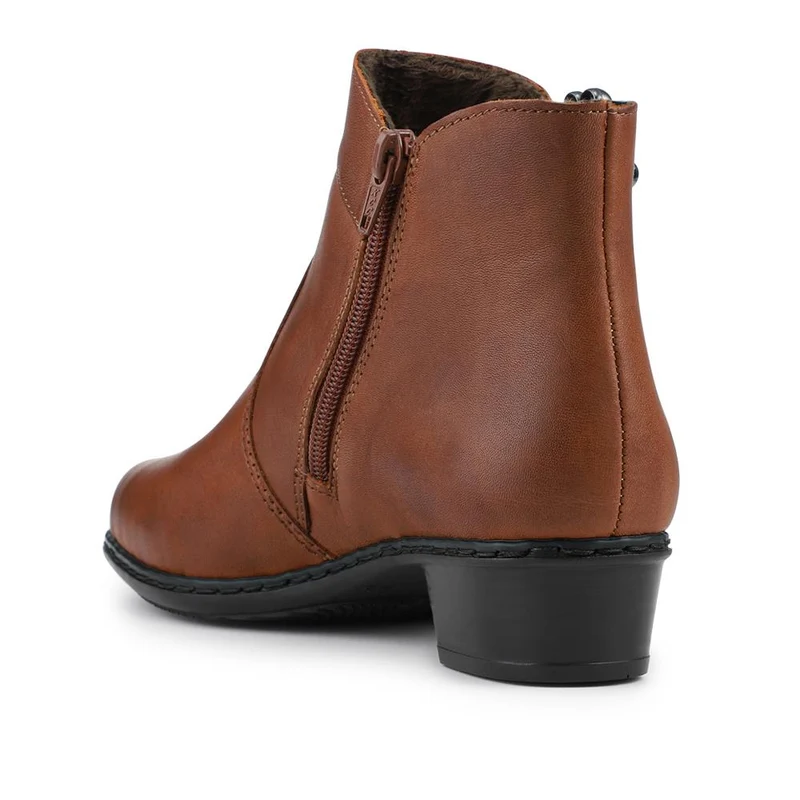 Rieker Leather Block Heel Ankle Boots - RKR42535 / 327 698 - Tan