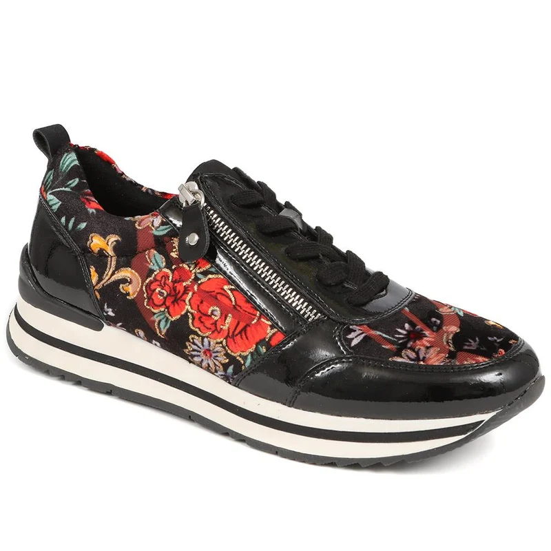 Zip-Up Laced Trainers - WBINS39070 / 325 159 - Black Floral