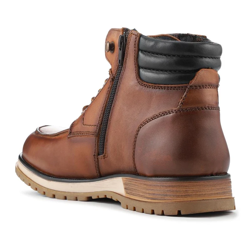 Wide Fit Leather Boots With Padded Ankle Cuff - JFOOT42020 / 328 053 - Tan