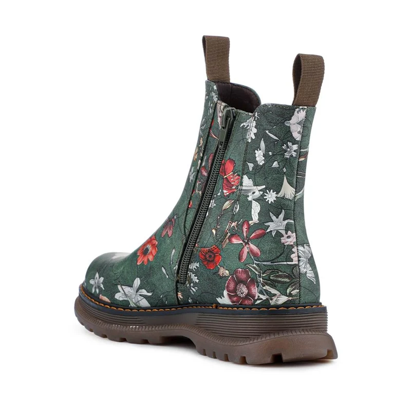 Elasticated Slip-On Boots With Inside Zip - PINYI42006 / 328 209 - Green Floral