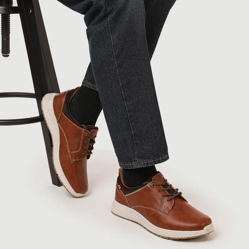 Wide Fit Casual Laced Slip-On Shoes - GANG41017 / 327 576 - Tan
