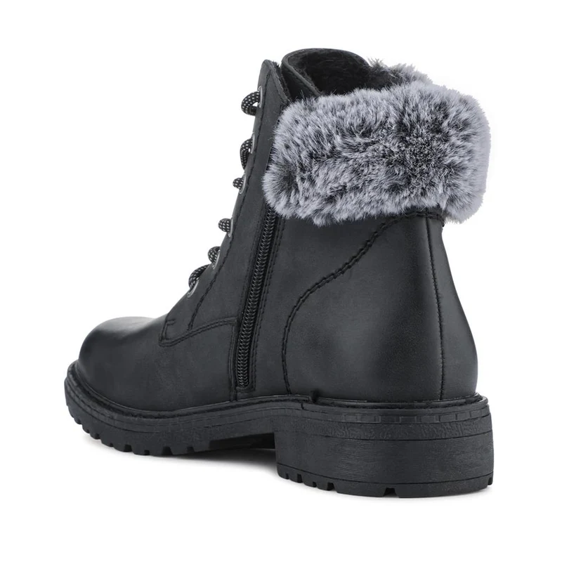 Faux Fur Cuff Lace Up Ankle Boots - WBINS42033 / 328 109 - Black