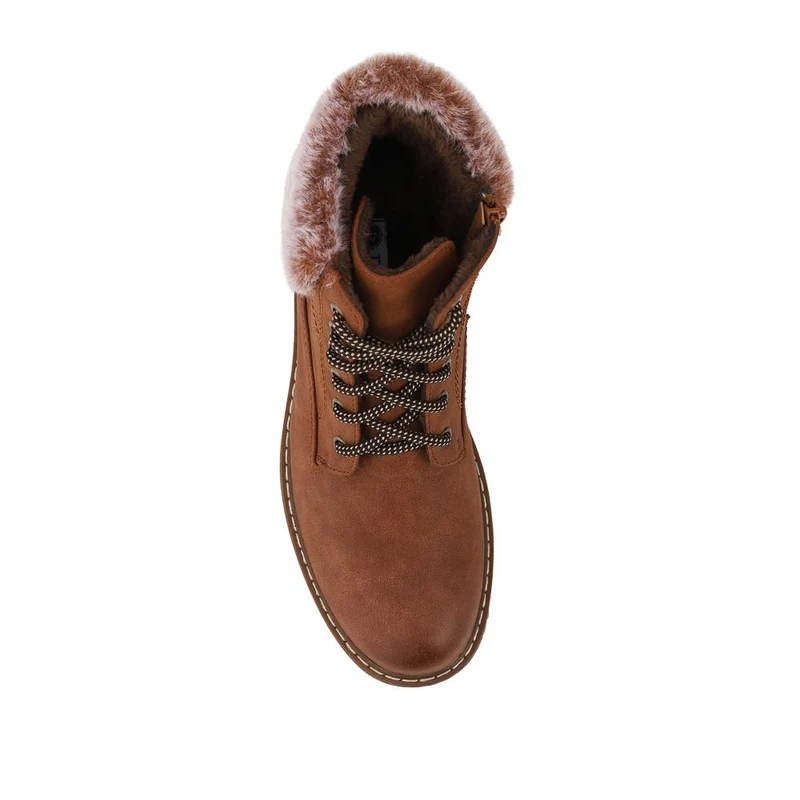 Faux Fur Cuff Lace Up Ankle Boots - WBINS42033 / 328 109 - Tan