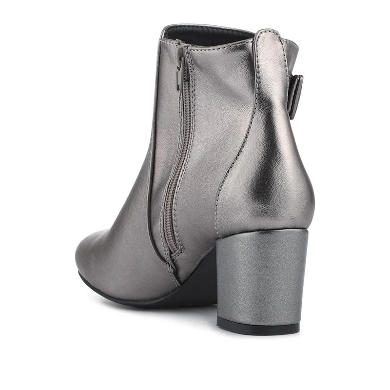 Patterned Block Heel Buckle Ankle Boots - WBINS38090 / 324 214 - Pewter