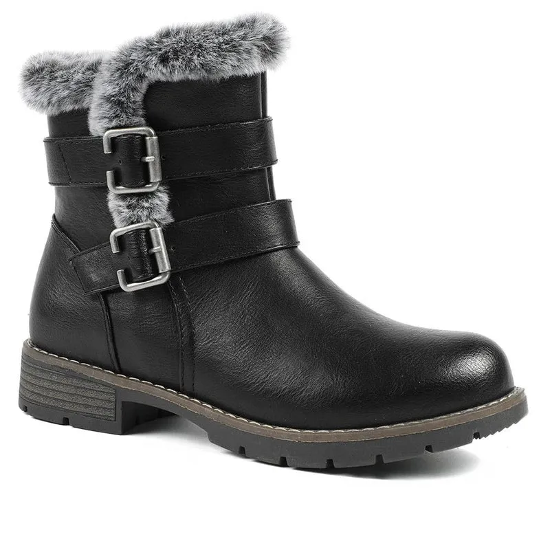 Warm Faux Fur Lined Ankle Boots - WBINS42080 / 328 416 - Black