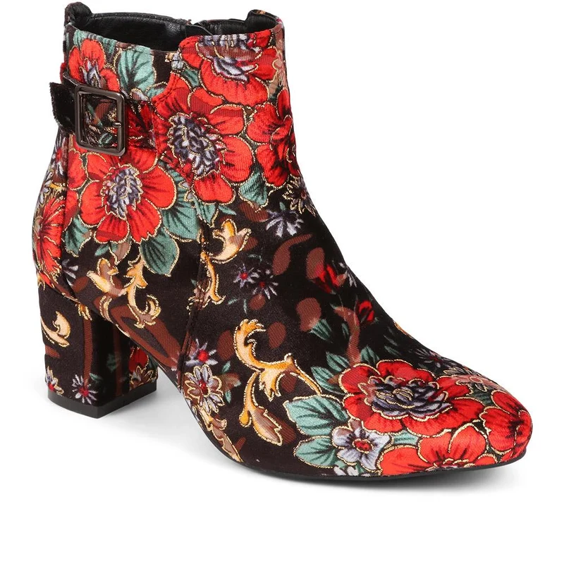 Patterned Block Heel Buckle Ankle Boots - WBINS38090 / 324 214 - Floral