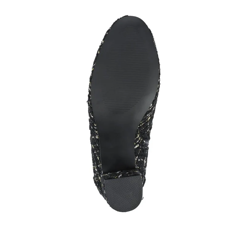 Patterned Block Heel Buckle Ankle Boots - WBINS38090 / 324 214 - Black Tweed
