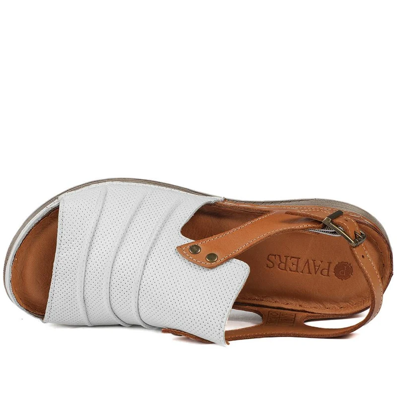 Leather Wedge-Heeled Sandals - VITAS41001 / 327 604 - White-Tan