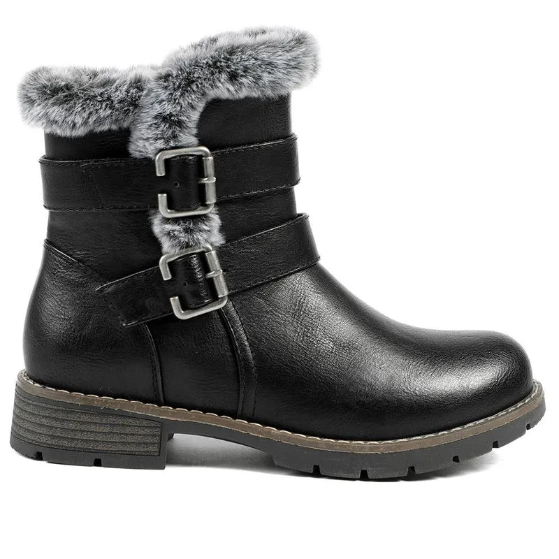 Warm Faux Fur Lined Ankle Boots - WBINS42080 / 328 416 - Black