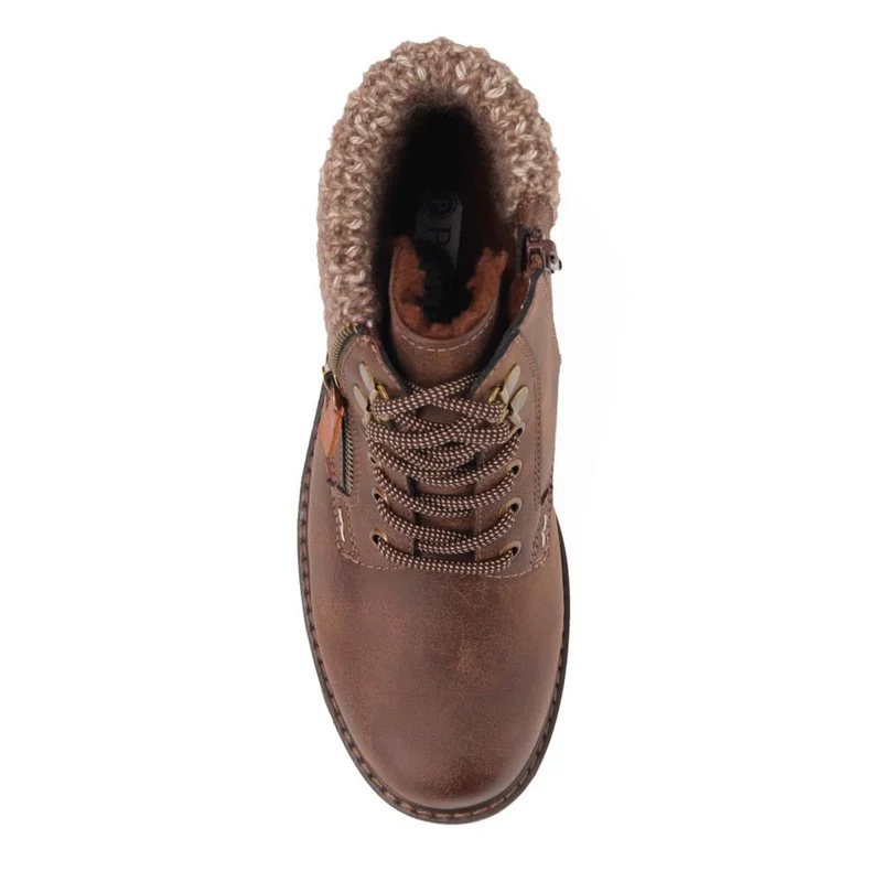 Knitted Cuff Ankle Boots - WBINS40246 / 326 519 - Chocolate