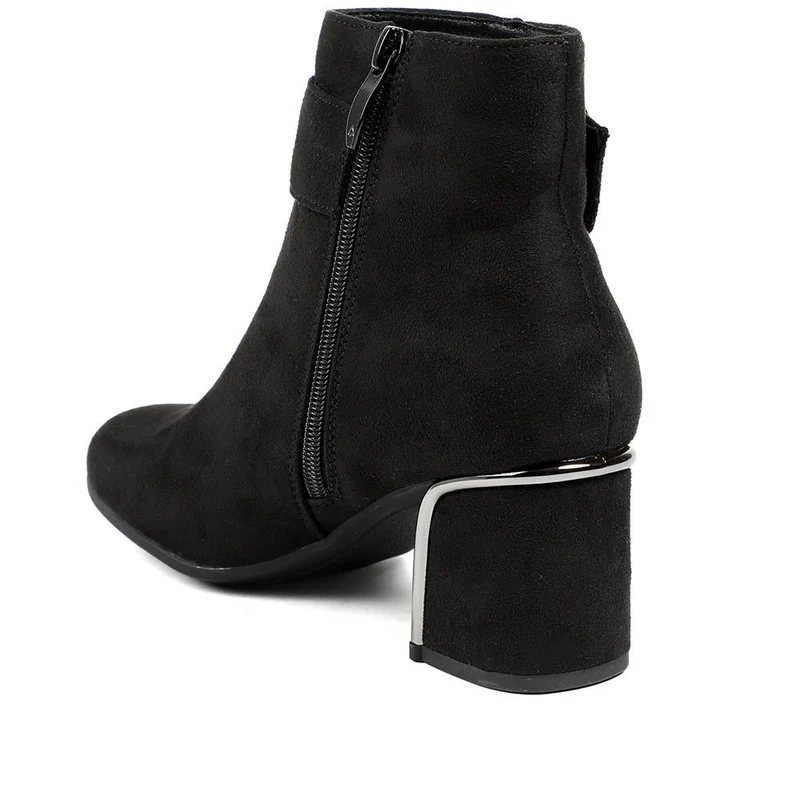 Smart Block-Heeled Long Boots - WOIL42020 / 328 262 - Black Faux Suede