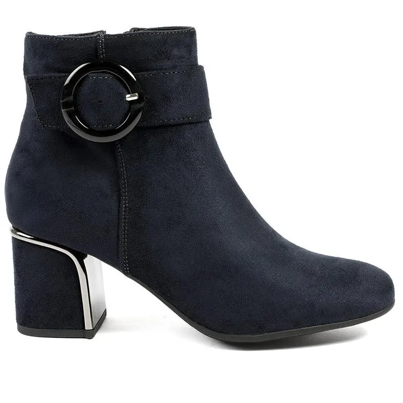 Smart Block-Heeled Long Boots - WOIL42020 / 328 262 - Navy Faux Suede