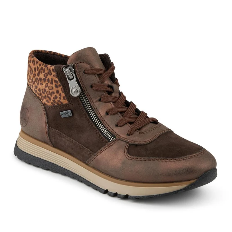 Rieker Wide Fit Leather Zip Up Trainers - RKR42548 / 328 202 - Brown Multi