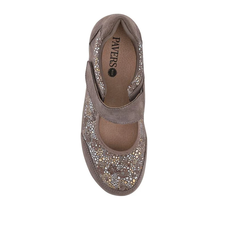 Wide Fit Leather Mary Janes - BRK42012 / 328 095 - Taupe Multi