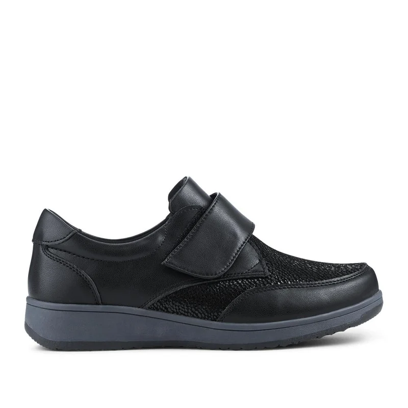 Wide Fit Coated Leather Adjustable Monk Shoes - BRK42013 / 328 120 - Black