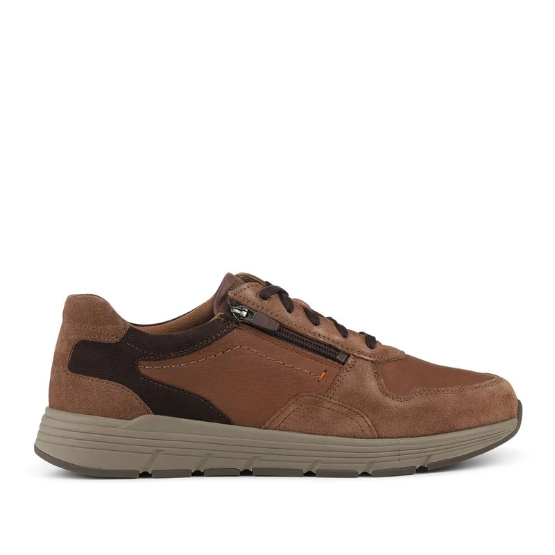 Leather Zip & Lace Fasten Casual Shoes - PARK42052 / 328 395 - Brown
