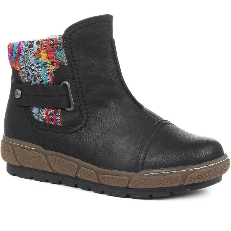 Knitted Cuff Ankle Boots - WBINS32013 / 318 882 - Black