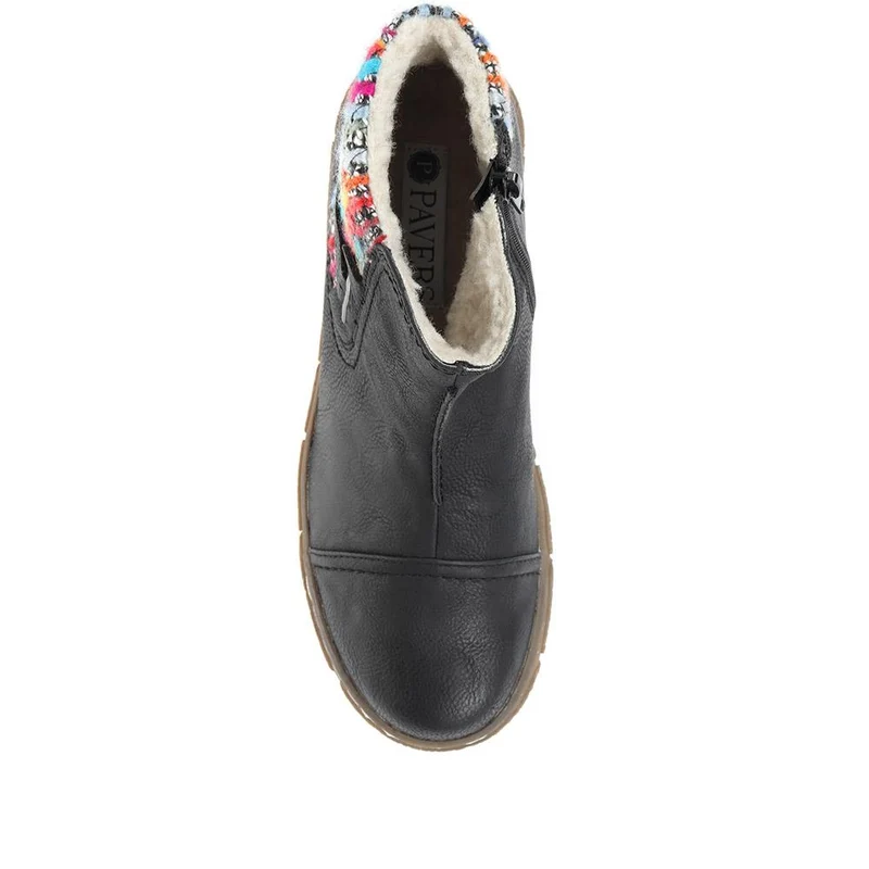Knitted Cuff Ankle Boots - WBINS32013 / 318 882 - Black