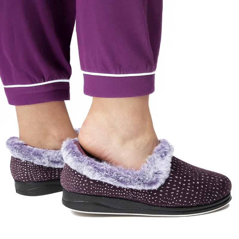 Easy Step In Wide Fit Fur Cuff Slippers - QING42016 / 327 961 - Plum