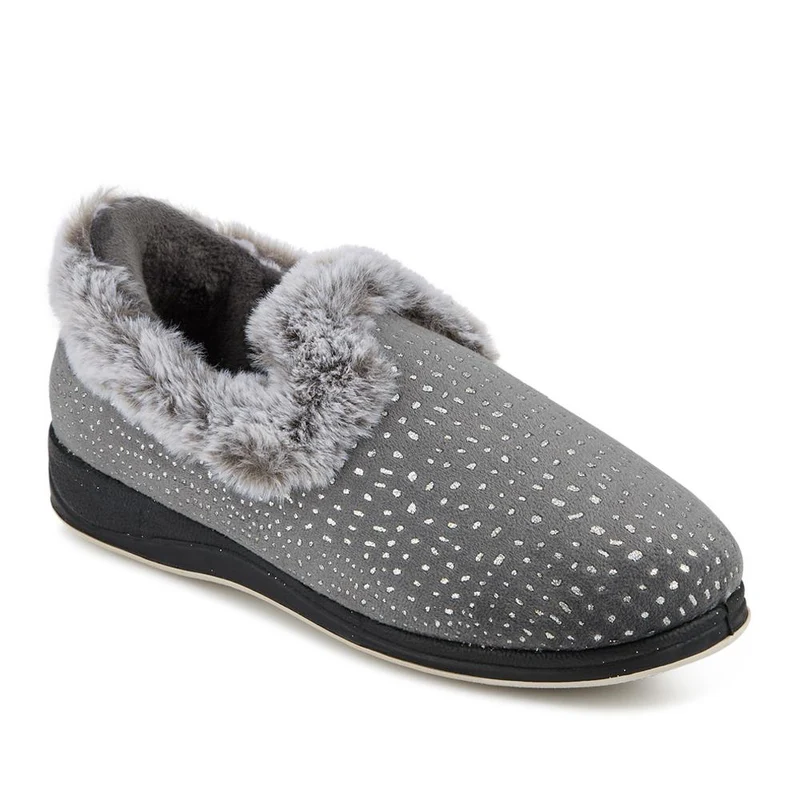 Easy Step In Wide Fit Fur Cuff Slippers - QING42016 / 327 961 - Grey