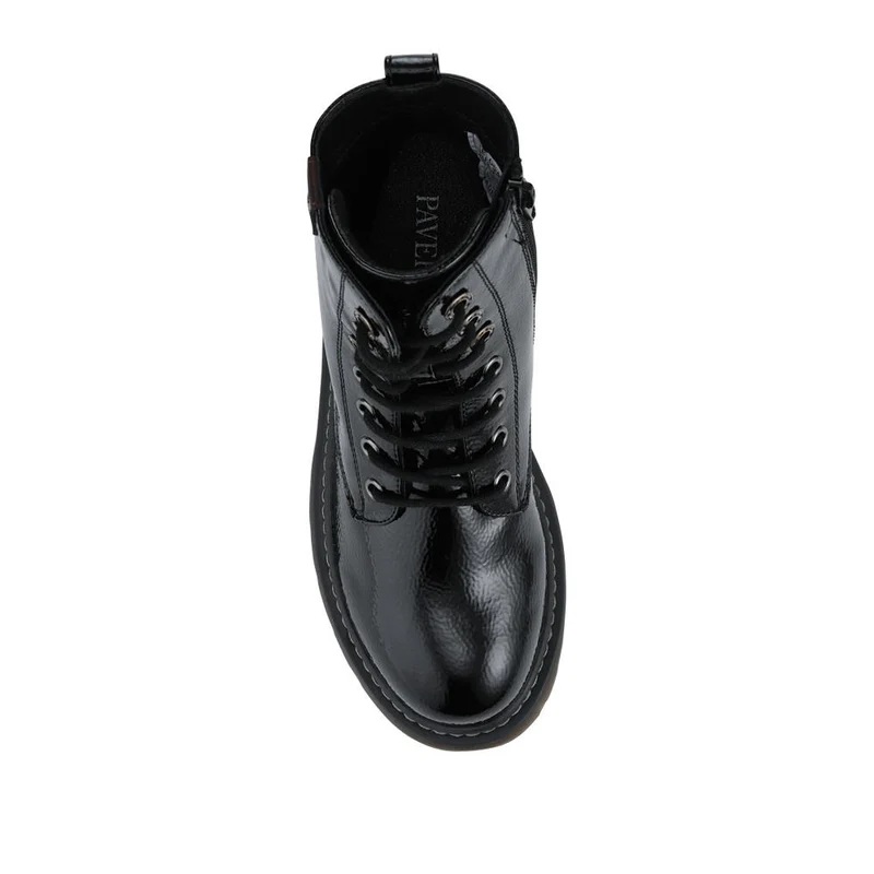 Wide Fit Patent Military Boots - TELOO42001 / 328 225 - Black Patent