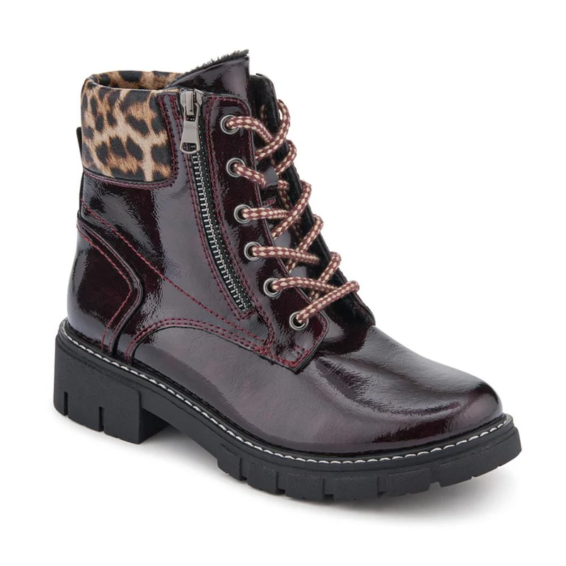 Patent Zip & Lace Up Ankle Boots - WBINS42039 / 327 920 - Burgundy