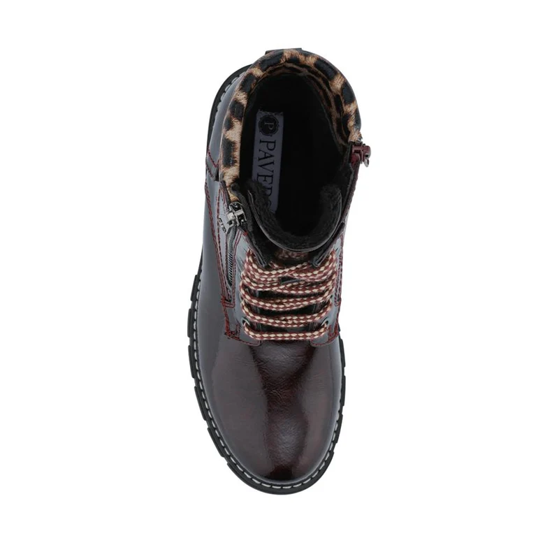 Patent Zip & Lace Up Ankle Boots - WBINS42039 / 327 920 - Burgundy
