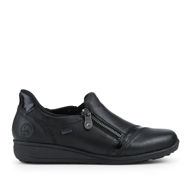 Rieker Wide Fit Leather Zipped Slip-Ons - RKR42524 / 327 690 - Black