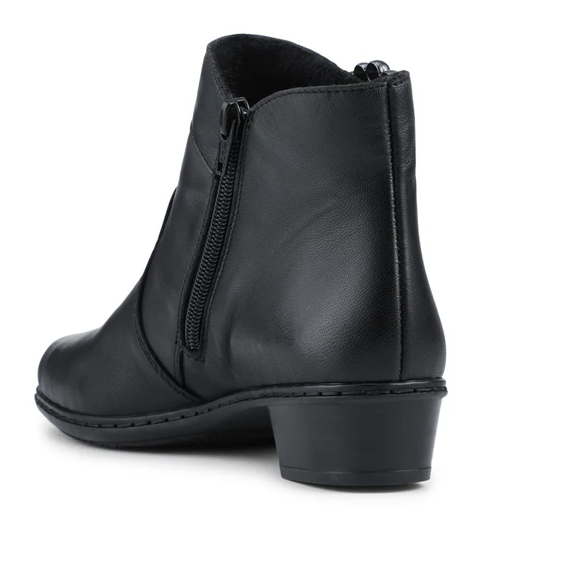 Rieker Leather Block Heel Ankle Boots - RKR42535 / 327 698 - Black