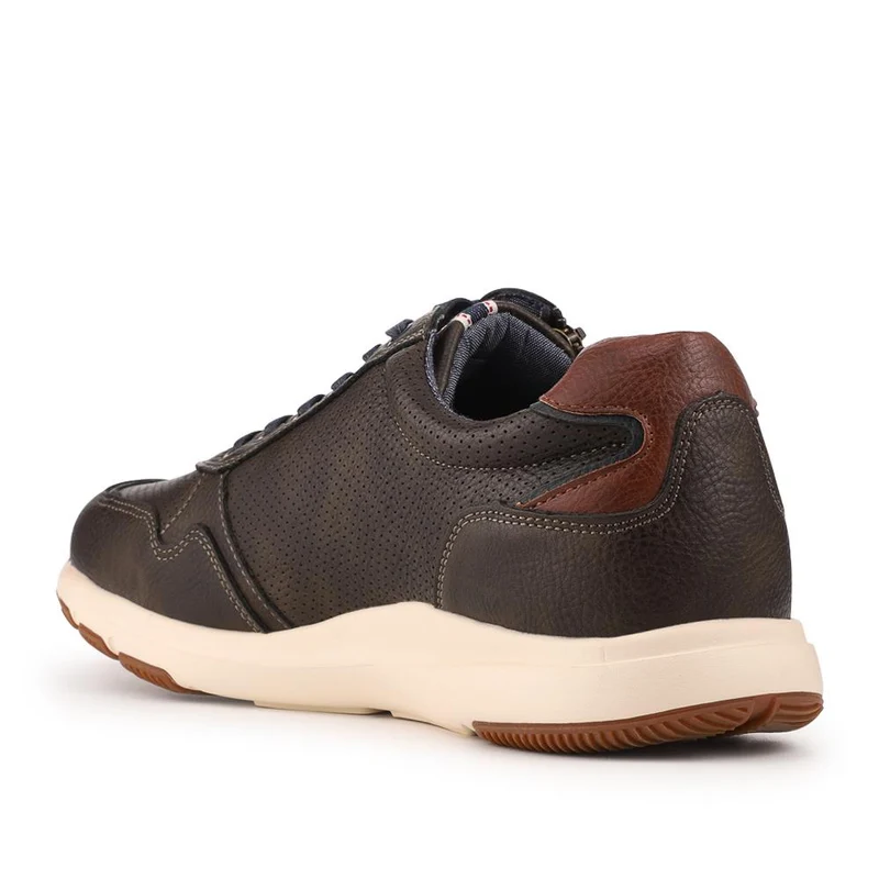 Casual Zip & Lace Faux Leather Trainers - WOIL42038 / 327 995 - Khaki