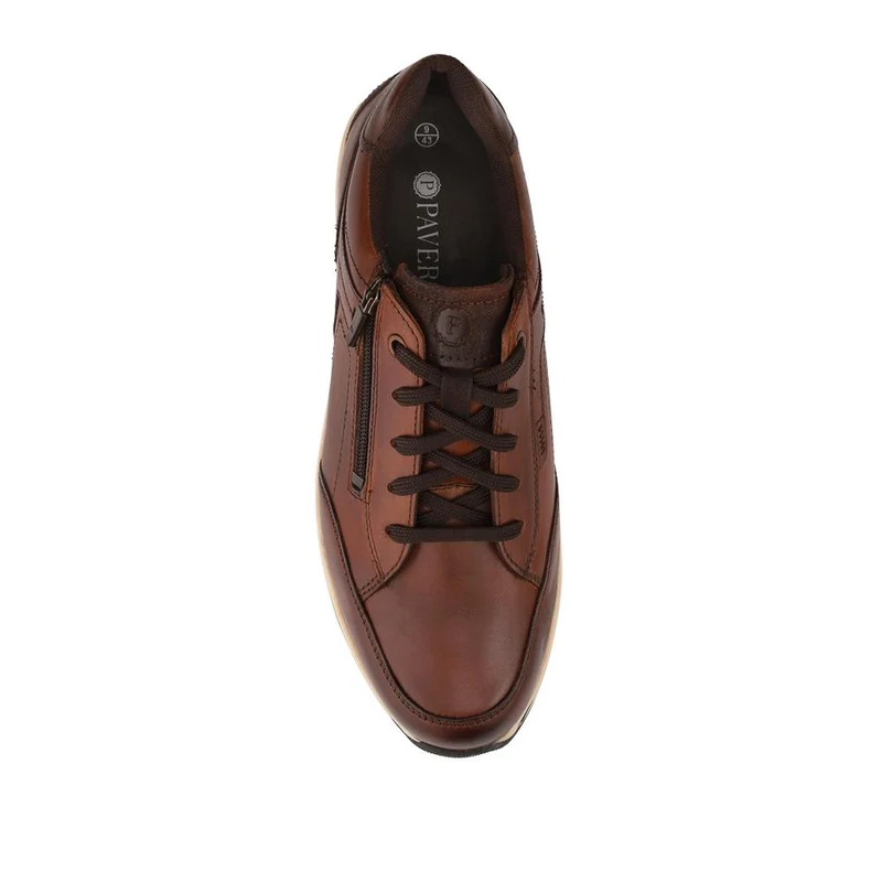 Leather Zip Fasten Cushioning Trainers - PARK42056 / 328 399 - Cognac