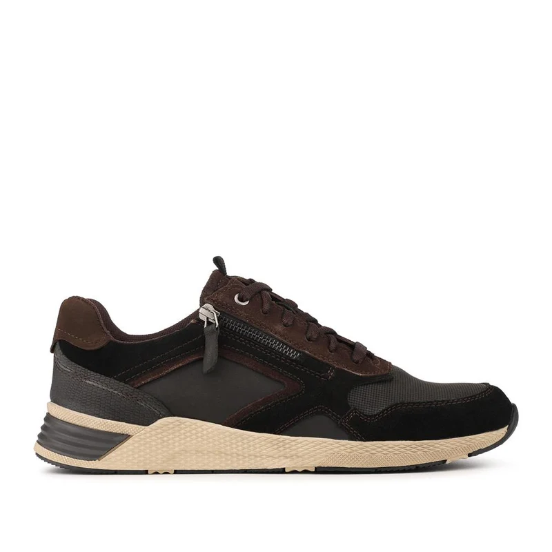 Wide Fit Leather Zip & Lace Up Sporty Trainers - PARK42054 / 328 398 - Black