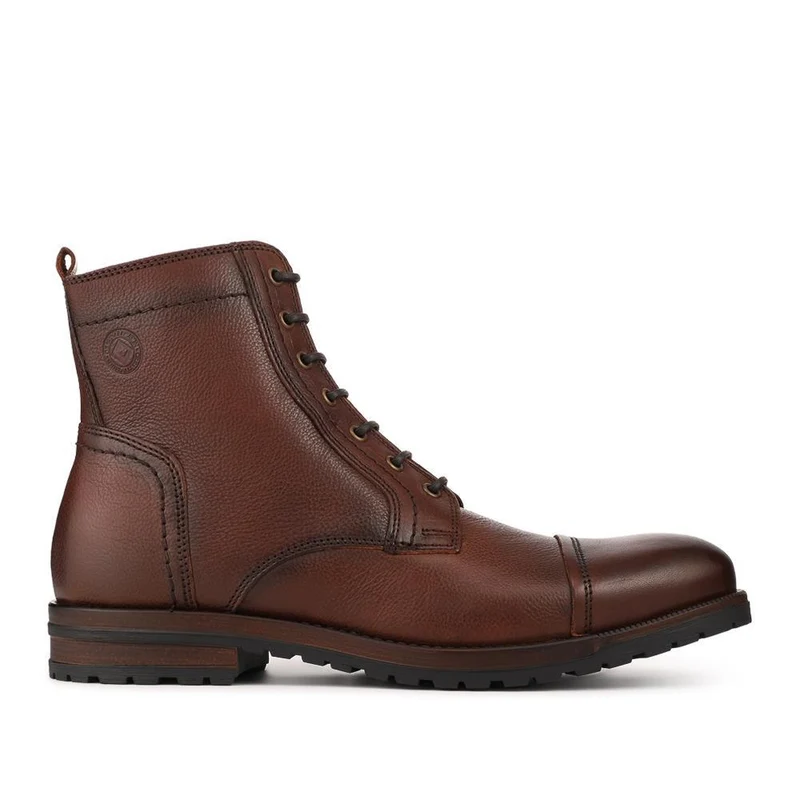 Leather Toe Cap Boots With Lace & Zip Fasten - ITAR42009 / 328 367 - Brown