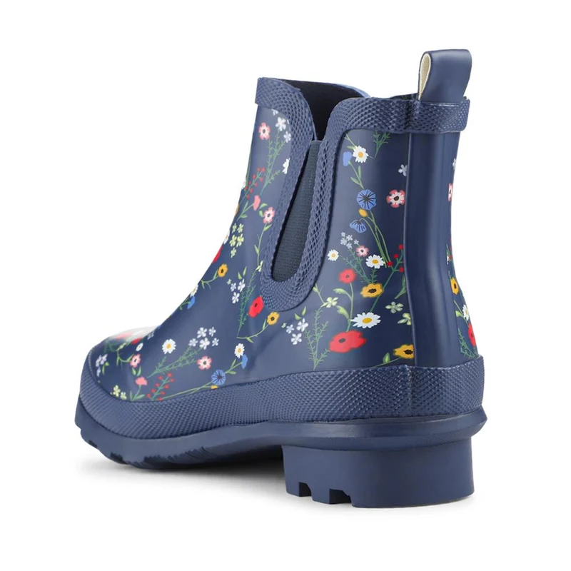 Block Heel Rubber Ankle Wellies - ITAJA42001 / 328 346 - Navy Floral